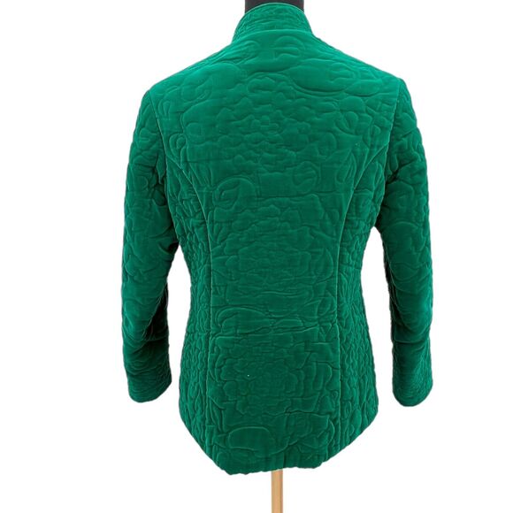 Vintage‎ 1960s Emerald Green Quilted Velvet Mandarin Collar Frog Closure Jacket - Picture 7 of 9
